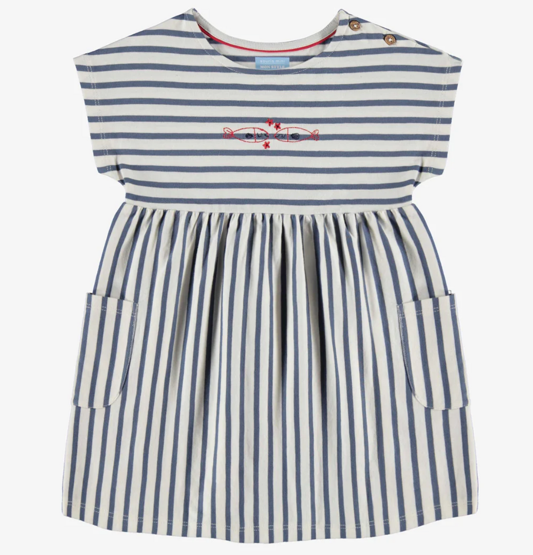 Souris Mini Blue Stripe Nautical Jersey Dress