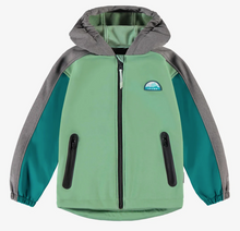 Load image into Gallery viewer, Souris Mini Green, Turquoise and Grey Colorblock Soft Shell Jacket
