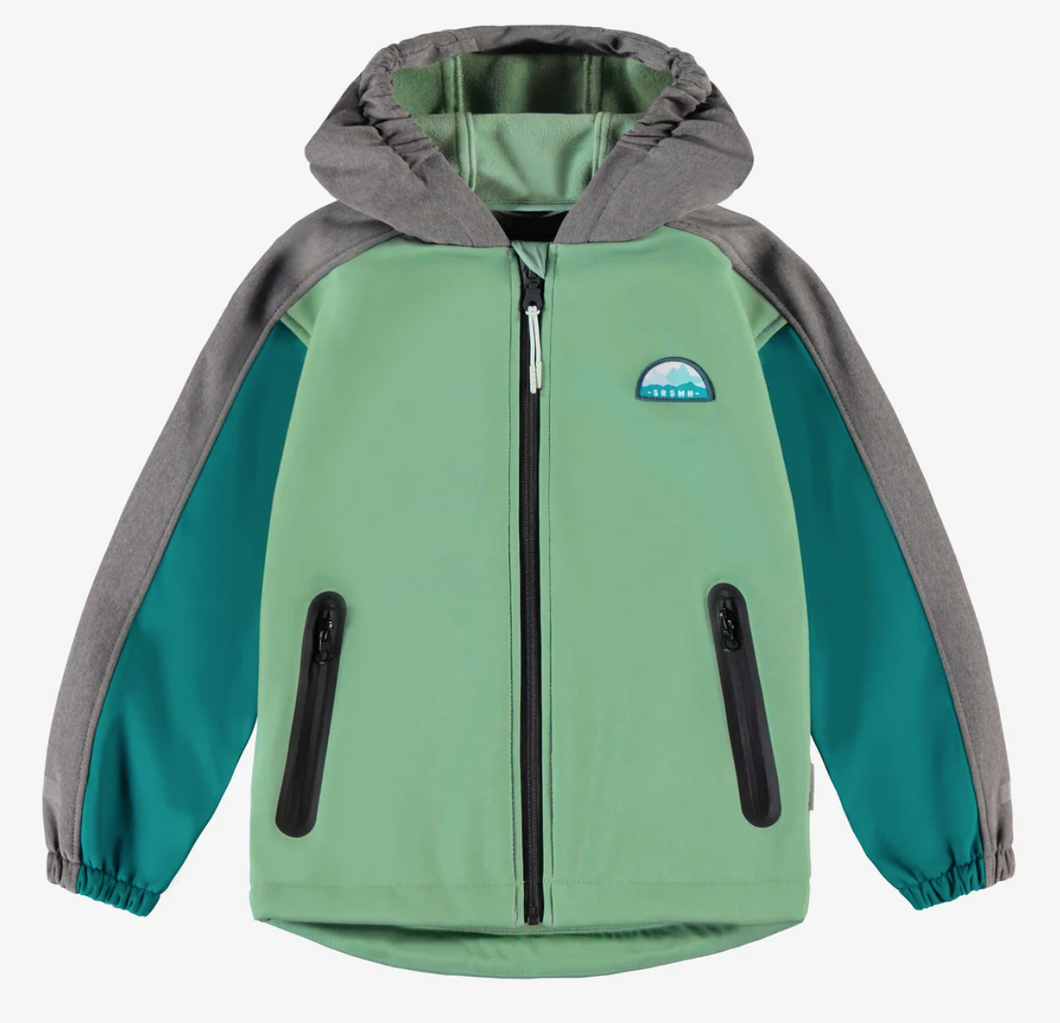 Souris Mini Green, Turquoise and Grey Colorblock Soft Shell Jacket