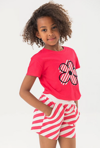 Boboli Tee Red Flower Applique