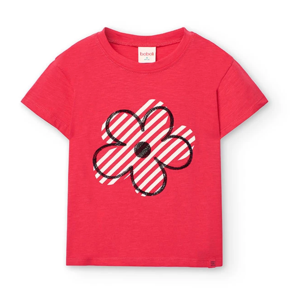 Boboli Tee Red Flower Applique