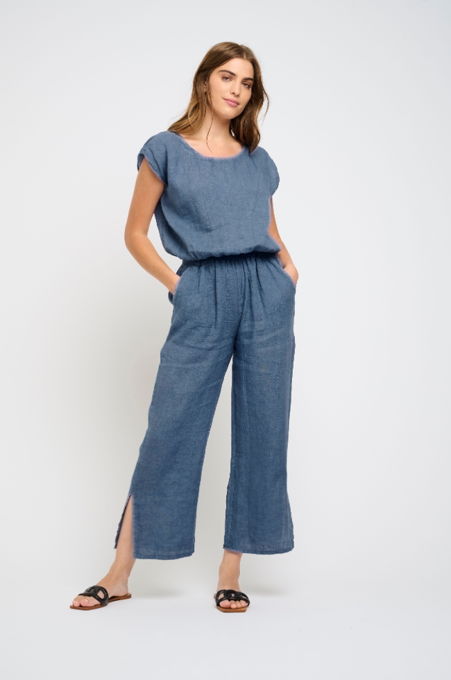 Pistache Split Leg Linen Pant