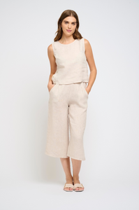 Pistache Crop Linen Pant Beige