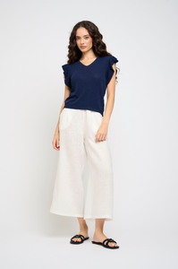 Pistache Crop Linen Pant White