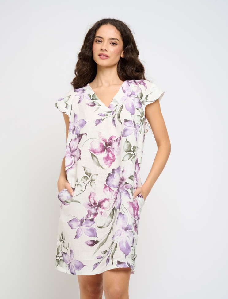 Pistache Cap Sleeve Linen Dress Violet