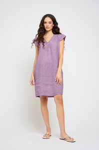 Pistache Cap Sleeve Linen Dress Blackberry