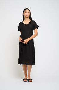 Pistache Bias Cut Linen Dress with Cotton Trim