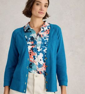 White Stuff UK Naria Linen Blend Cardi Bright Blue