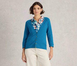 White Stuff UK Naria Linen Blend Cardi Bright Blue