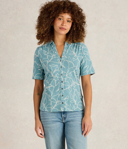 White Stuff UK Annie Short Sleeve Shirt Blue Print