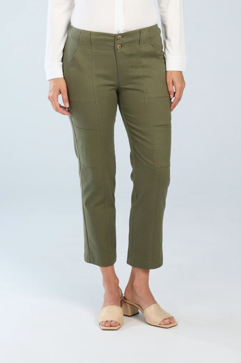 Brenda Beddome Stretch Denim Crop Cargo Pant Khaki