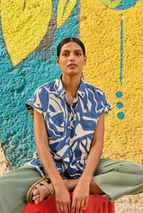 White Stuff UK Ellie Organic Cotton Shirt Navy Print