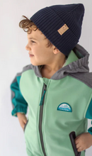 Load image into Gallery viewer, Souris Mini Green, Turquoise and Grey Colorblock Soft Shell Jacket
