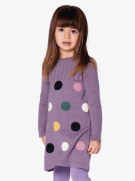 Deux Par Deux Dot Print Sweater Knit Dress
