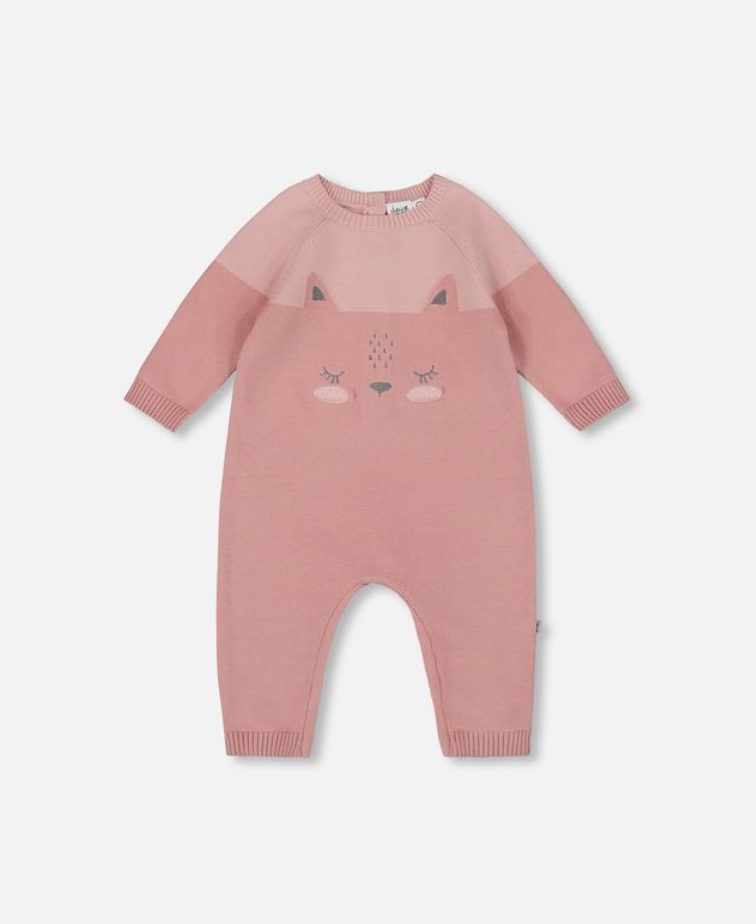 Deux Par Deux Cat Print Sweater Knit Playsuit