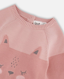 Deux Par Deux Cat Print Sweater Knit Playsuit