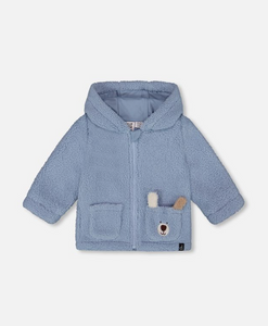 Deux Par Deux Plush Hooded Jacket Sky