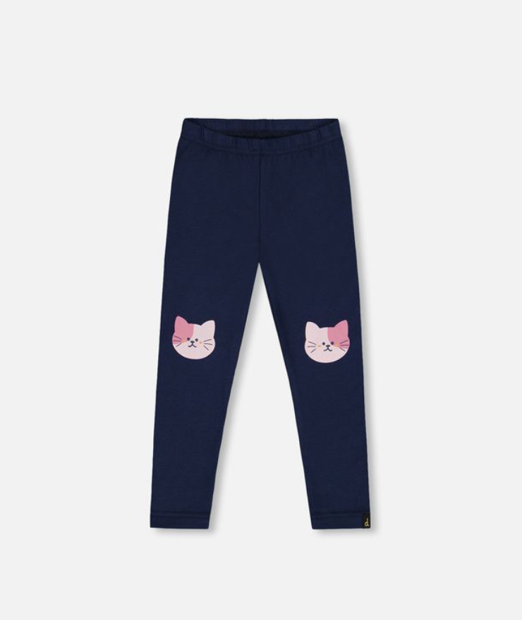 Deux Par Deux Pink Cat Leggings Navy