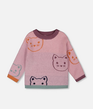 Load image into Gallery viewer, Deux Par Deux Cat Print Jacquard Sweater Dusty Pink
