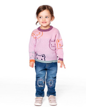 Load image into Gallery viewer, Deux Par Deux Cat Print Jacquard Sweater Dusty Pink

