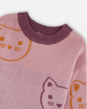 Load image into Gallery viewer, Deux Par Deux Cat Print Jacquard Sweater Dusty Pink
