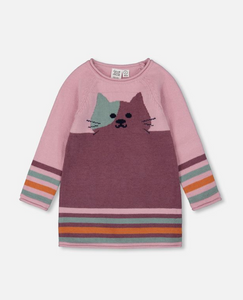 Deux Par Deux Cat Sweater Dress Pink Mauve