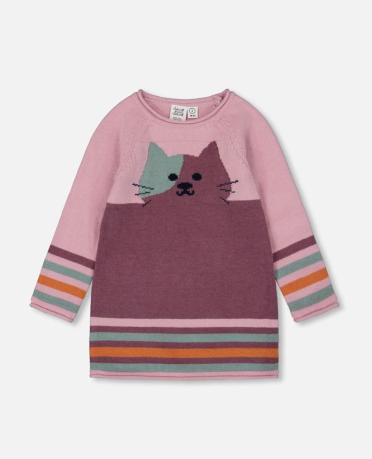 Deux Par Deux Cat Sweater Dress Pink Mauve