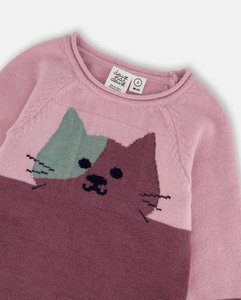 Deux Par Deux Cat Sweater Dress Pink Mauve