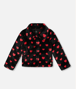 Deux Par Deux Hearts Print Faux Fur Coat