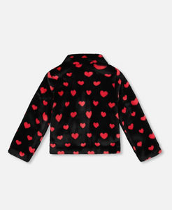 Deux Par Deux Hearts Print Faux Fur Coat
