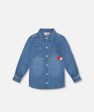 Load image into Gallery viewer, Deux Par Deux Apple Hearts Denim Shirt
