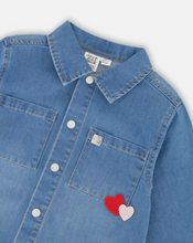 Load image into Gallery viewer, Deux Par Deux Apple Hearts Denim Shirt
