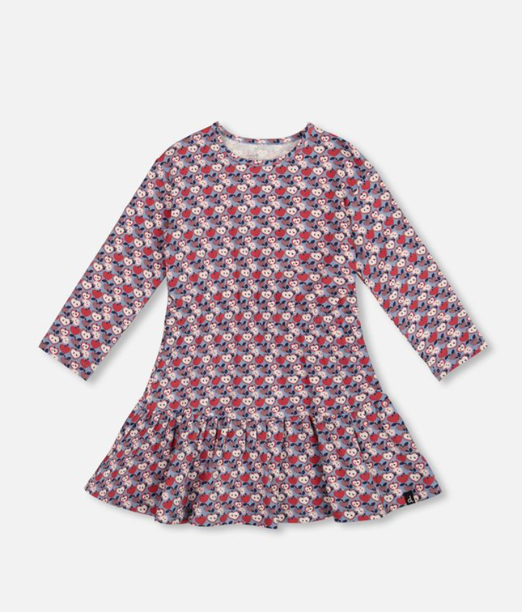 Deux Par Deux Blue Apple Print Dress