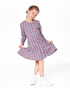 Deux Par Deux Blue Apple Print Dress