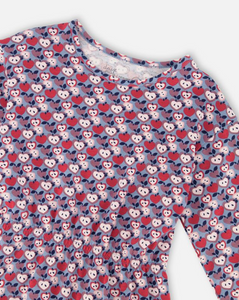 Deux Par Deux Blue Apple Print Dress