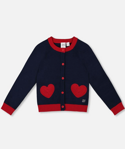 Deux Par Deux Cardi with Red Embroidered Hearts