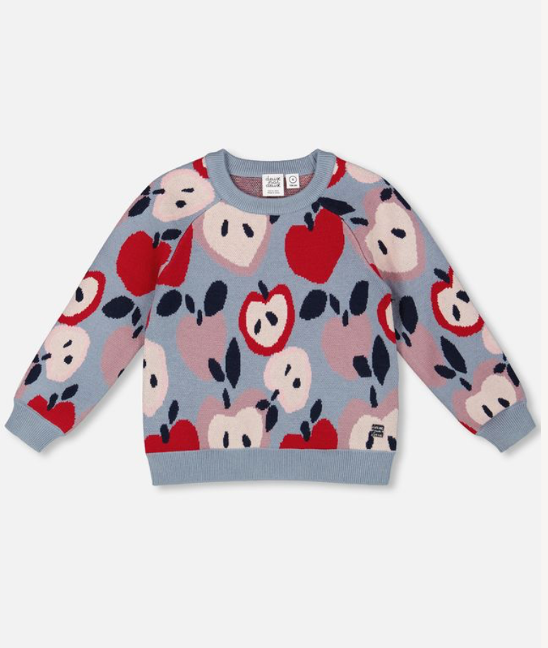 Deux Par Deux Apple Heart Jacquard Sweater