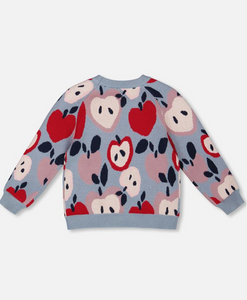 Deux Par Deux Apple Heart Jacquard Sweater