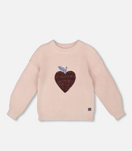 Deux Par Deux Sequin Heart Sweater Soft Pink