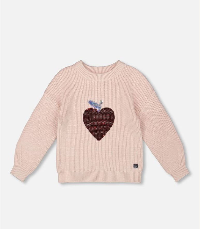 Deux Par Deux Sequin Heart Sweater Soft Pink