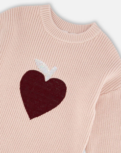 Deux Par Deux Sequin Heart Sweater Soft Pink