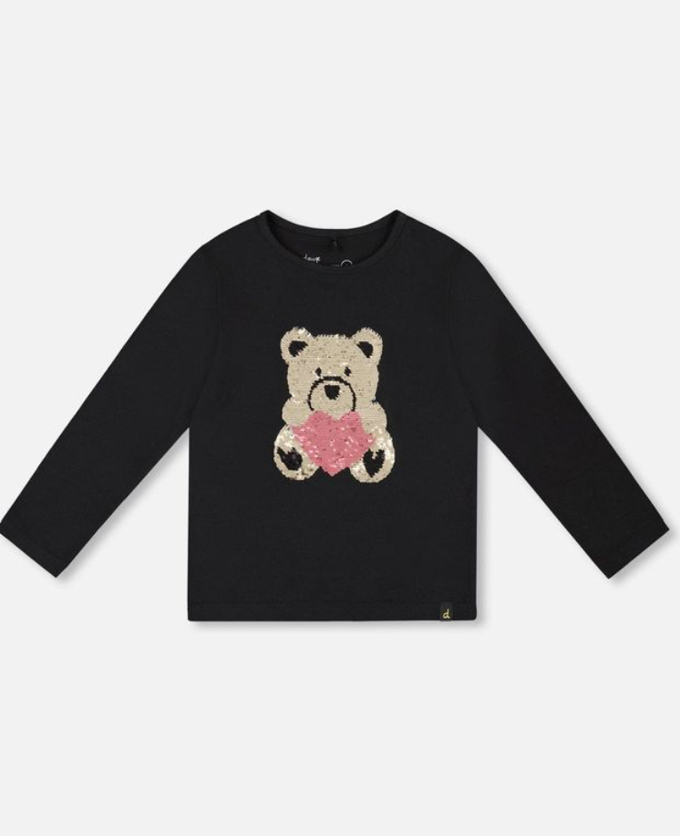 Deux Par Deux Sequin Teddy Bear Tee