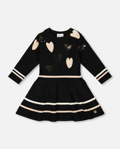 Deux Par Deux Glittery Heart Motif Sweater Dress