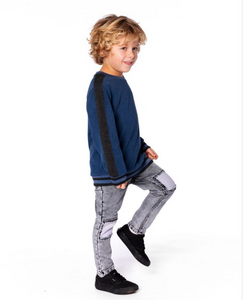 Deux Par Deux Flat Back Rib Sweatshirt Steel Blue