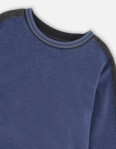Deux Par Deux Flat Back Rib Sweatshirt Steel Blue