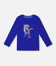 Load image into Gallery viewer, Deux Par Deux Dino Print Tee Blue
