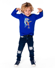 Load image into Gallery viewer, Deux Par Deux Dino Print Tee Blue
