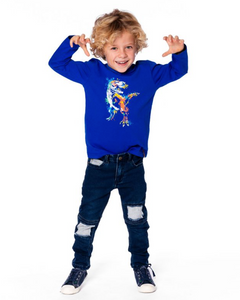 Deux Par Deux Dino Print Tee Blue