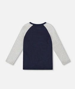 Deux Par Deux Wolf Print Tee Navy
