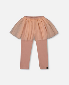 Deux Par Deux Legging with Tulle Skirt Overlay Misty Rose